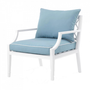 Scaun lounge alb/albastru din textil si aluminiu Bella Vista Eichholtz