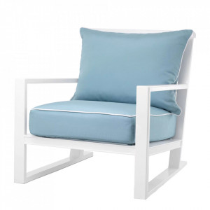 Scaun lounge alb/albastru din textil si aluminiu Como Eichholtz