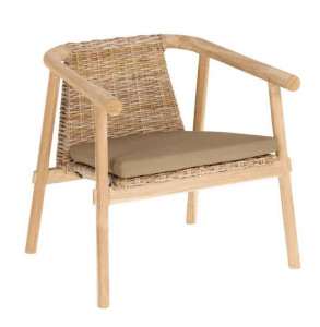 Scaun lounge maro din lemn si fibre naturale Yaira Kave Home
