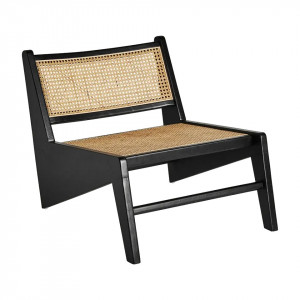 Scaun lounge maro/negru din lemn de ulm si ratan Seon Vical Home