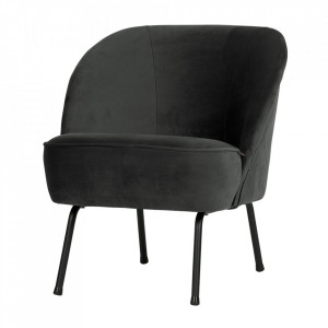 Scaun lounge negru din catifea si fier Vogue BePureHome