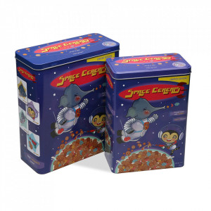 Set 2 cutii cu capac multicolore din metal Space Cereals Versa Home