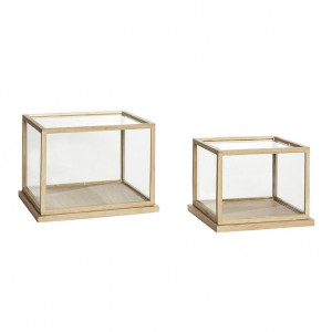 Set 2 cutii transparente/maro din sticla si lemn Giulia Hubsch