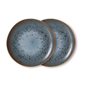 Set 2 farfurii pentru desert albastre din ceramica 22 cm 70s Mineral HKliving