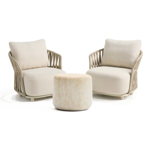 Set 2 fotolii si masa de cafea exterior ecru/grej din textil Osani Drasi Kave Home