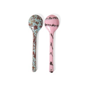 Set 2 linguri pentru salata multicolore din ceramica 70s Sprinkle HKliving