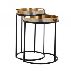 Set 2 masute aurii/negre din aluminiu si fier Lewis Richmond Interiors