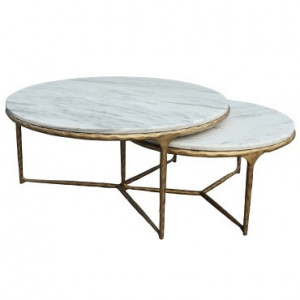 Set 2 masute de cafea albe din marmura si fier Smith Richmond Interiors