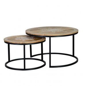 Set 2 masute maro/negre din lemn de mango si fier pentru cafea Nib Giner y Colomer