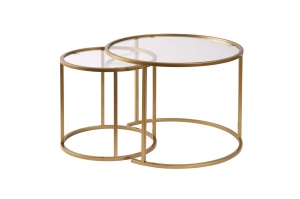 Set 2 mese de cafea aurii/transparente din sticla Aurum Art Nordure