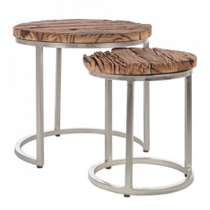 Set 2 mese de cafea maro/argintii din lemn Rafter High Bizzotto