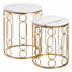 Set 2 mese laterale albe/aurii din marmura Tafi The Home Collection