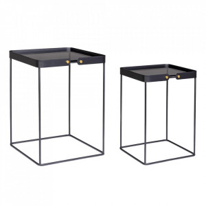 Set 2 mese laterale negre din metal 37x42 cm Zeina Square Bizzotto