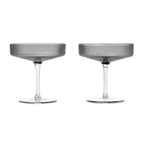 Set 2 pahare pentru sampanie gri din sticla 150 ml Ripple Ferm Living