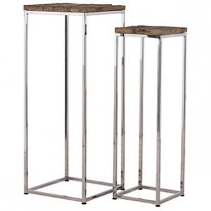 Set 2 piedestaluri maro/argintii din lemn si inox Kensington Richmond Interiors