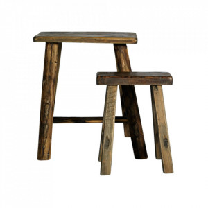Set 2 scaunele dreptunghiulare maro din lemn Rough Fir Nordal