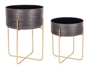 Set 2 suporturi pentru ghivece negre/aurii din metal Varanasi Bizzotto