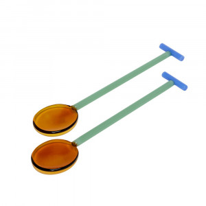 Set 2 ustensile pentru salata multicolor sticla Crave Hubsch