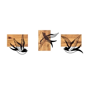 Set 3 decoratiuni de perete maro/negre din metal Free Birds The Home Collection
