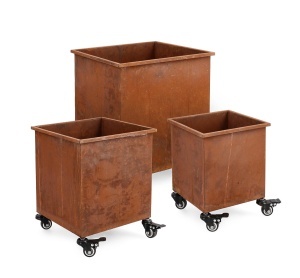 Set 3 ghivece pentru exterior maro ruginiu din metal Haik Square Bizzotto