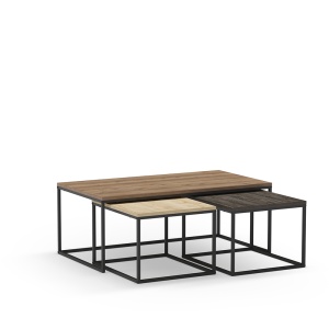 Set 3 mese de cafea multicolore din metal Camelia Walnut Quiet Object