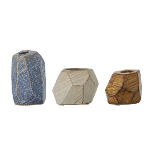 Set 3 suporturi lumanare multicolore din ceramica Kimber Bloomingville