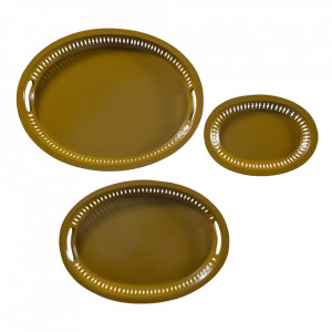 Set 3 tavi ovale maro din metal Meha Woood