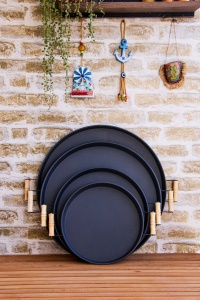 Set 4 tavi rotunde negre din metal M0259 - S The Home Collection