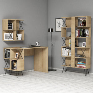Set birou cu raft si etajera maro deschis/negru Extra The Home Collection