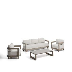 Set canapea, 2 fotolii si masa de cafea exterior grej din metal Nerano Kave Home