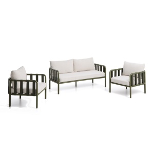 Set canapea cu 2 fotolii exterior verde/bej din metal Omala Kave Home