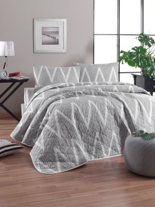 Set cuvertura alba/gri din fibre Olivia Double The Home Collection