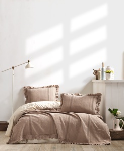 Set cuvertura bej/gri nurca din bumbac Tziana Double The Home Collection