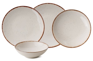 Set de masa 24 piese albe/maro din ceramica GBSATN24KY458KH The Home Collection