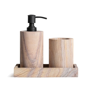 Set dispenser sapun lichid cu suport pentru periute maro din marmura Vesta Vical Home