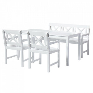 Set masa dining alba cu banca si 2 scaune pentru exterior din lemn Sofiero Cinas