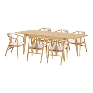 Set masa dining extensibila si 6 scaune maro deschis din lemn Darwin and Agustin House Nordic