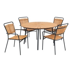 Set masa dining si 4 scaune exterior maro din metal Cleveland House Nordic
