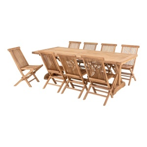 Set masa dining si 8 scaune exterior din lemn maro Volos and Toledo House Nordic