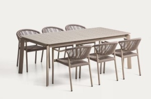Set masa si 6 scaune exterior grej din metal Brela Livadia Kave Home