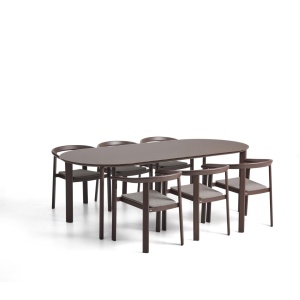 Set masa si 6 scaune exterior maro din metal Erice Kave Home