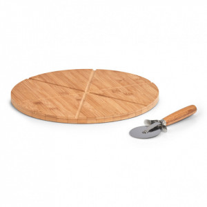 Set platou si cutit maro din lemn si metal pentru servire pizza 32 cm Kora Zeller