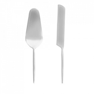 Set spatula si cutit argintiu din inox pentru desert Crisps Kave Home