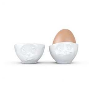 Suport din portelan pentru oua - set de 2 bucati alb "happy/Oh please" Tassen