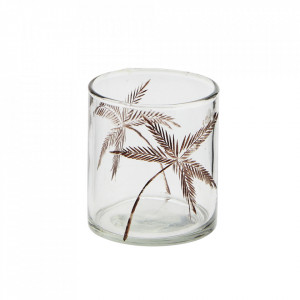 Suport lumanare transparent din sticla 8 cm Palm Madam Stoltz