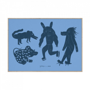 Tablou albastru cu rama din lemn 50x70 cm Four Creatures Blue Paper Collective