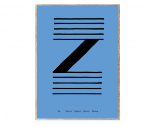 Tablou albastru/negru cu rama din lemn 30x40 cm Z-Alphabet Spaghetti Letter Paper Collective