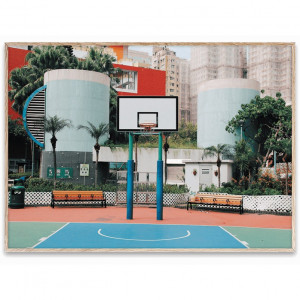 Tablou multicolor cu rama din lemn 30x40 cm Cities of Basketball 04 Paper Collective