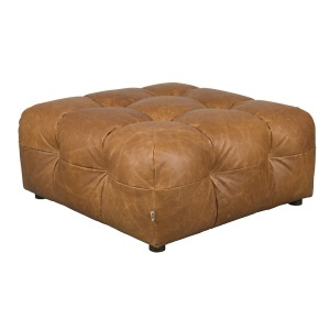 Taburet patrat maro coniac din piele 100x100 cm Hackman Dutchbone