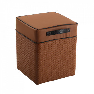 Taburet patrat maro din piele ecologica si lemn 31 cm Radstone Versa Home